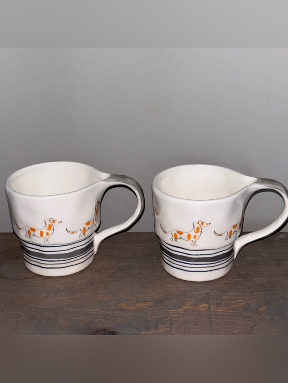 Anthropologie Dachshund Dog Coffee Mugs Vintage Set Of 2 Great Conditio